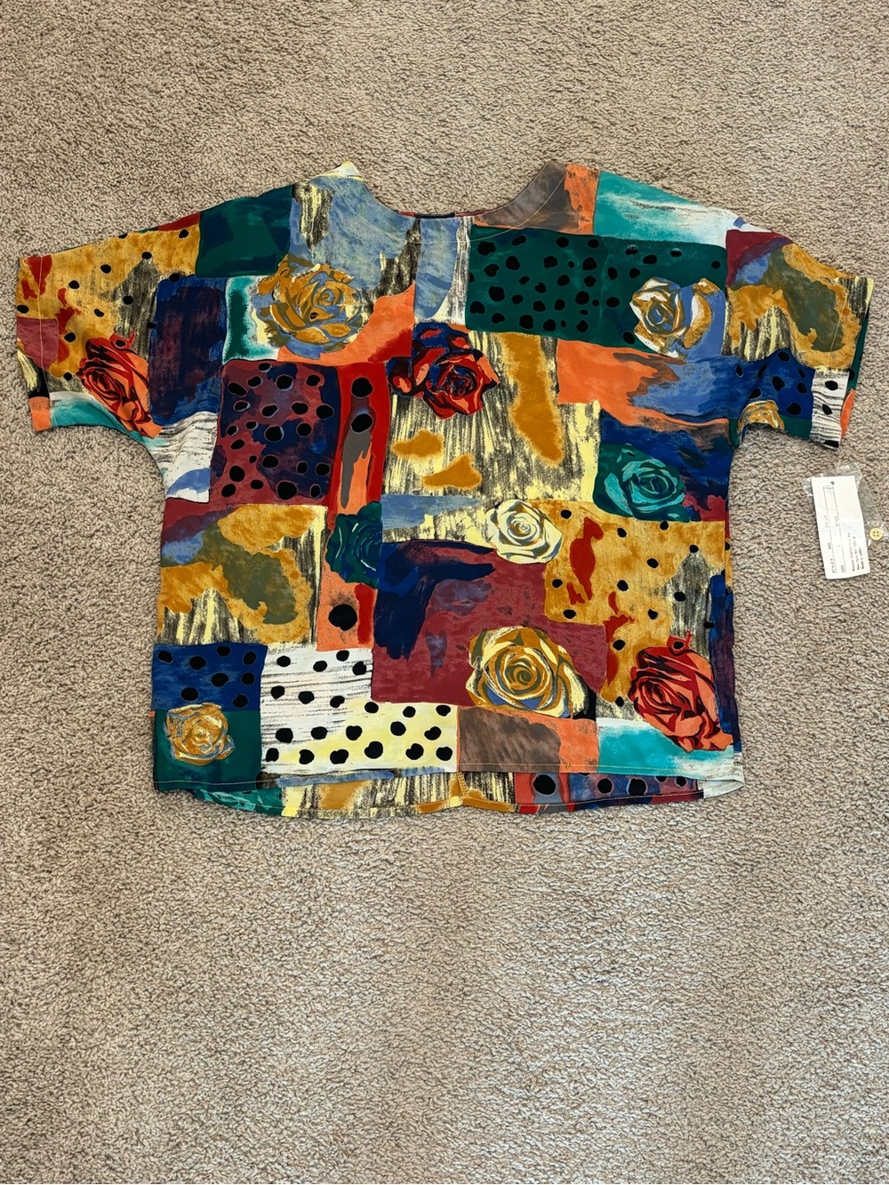 Vintage Che Studio NWT Abstract Floral Blouse L Shoulder Pads 80s 90s